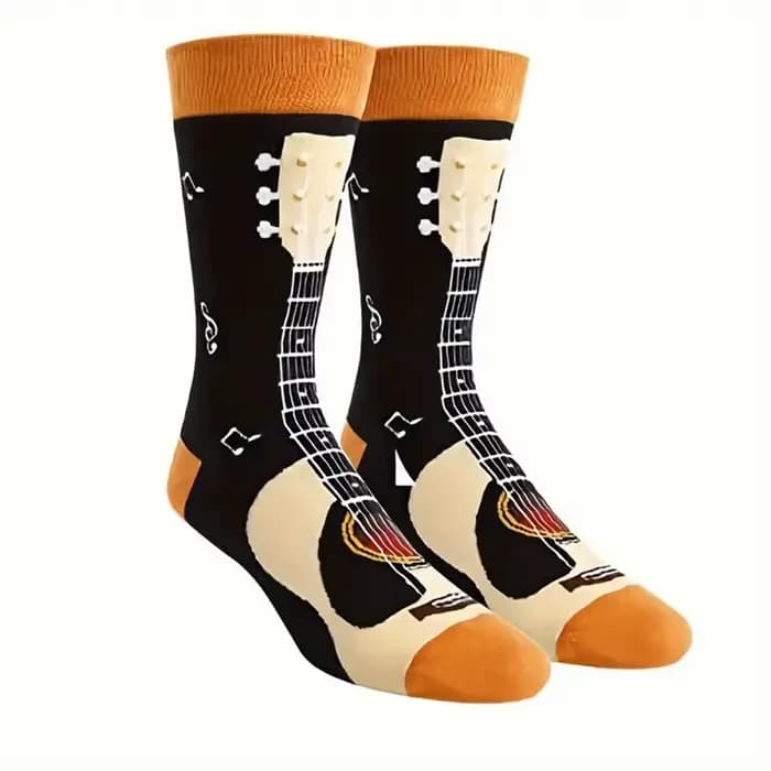 1 paire de chaussettes à motifs de guitare pour hommes