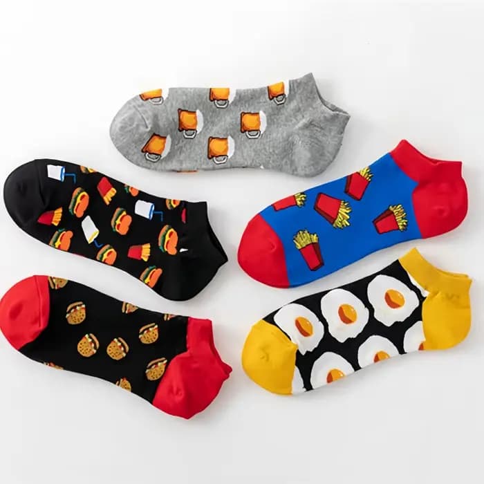 1/5 Paris Fruit Print No Show Chaussettes Hommes Femmes Été Anti-Dérapant