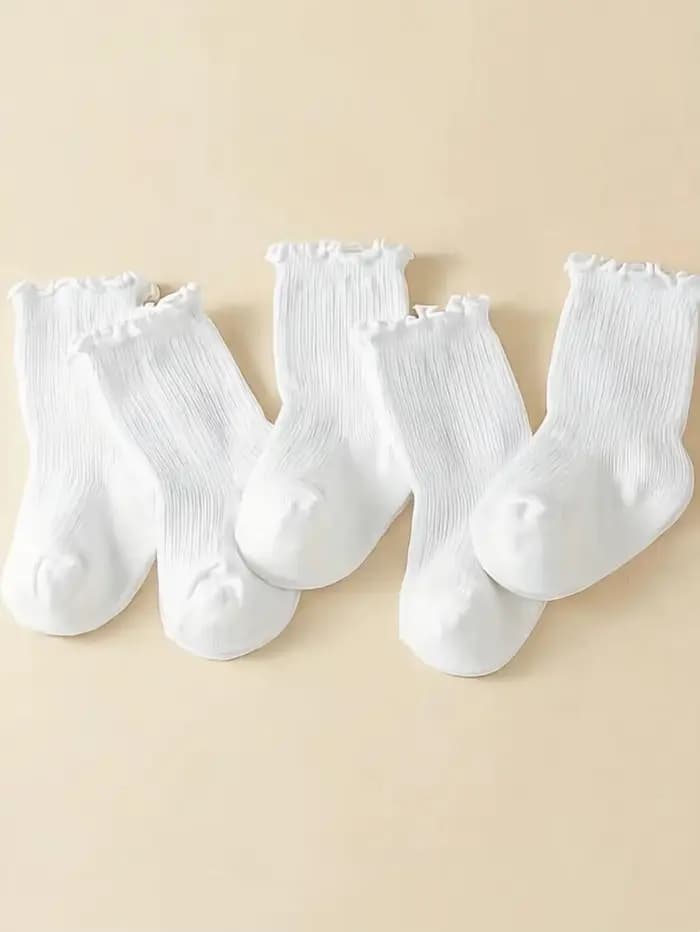5 paires de chaussettes blanches à volants pour bébés filles