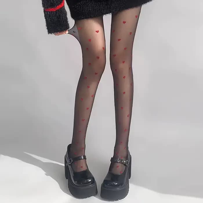 1 paire de collants transparents à motif de cœur d'amour pour femmes