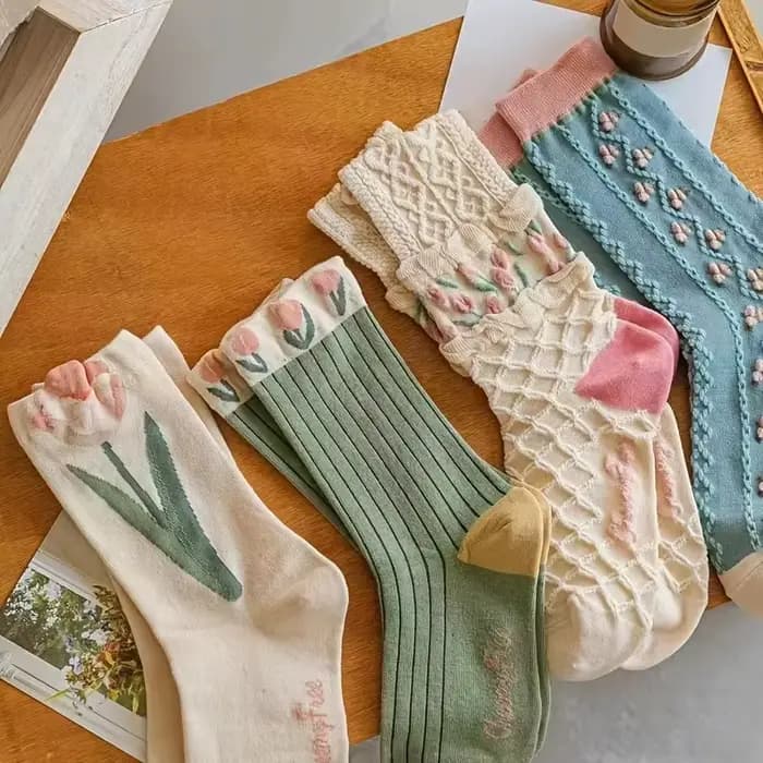 Ensemble de 4 paires de chaussettes florales pour femmes
