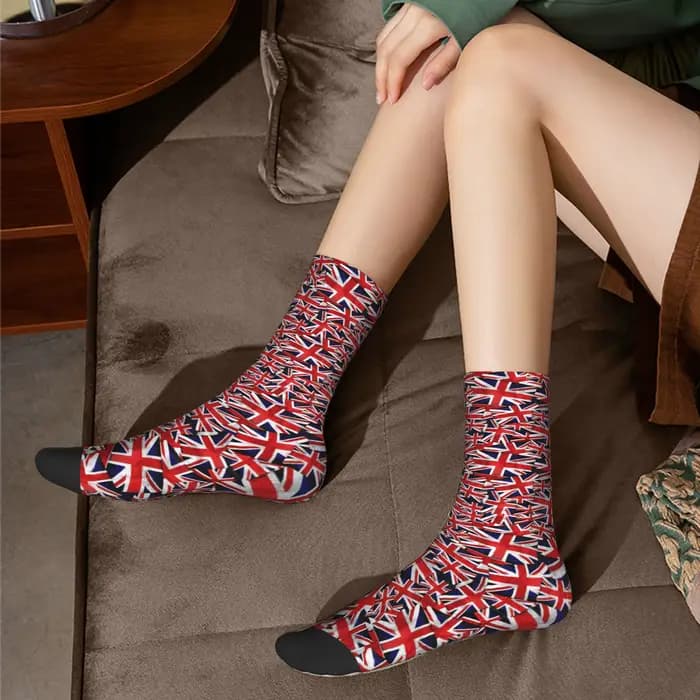 Nouveauté personnalisée impression Union Jack drapeau du royaume-uni chaussettes pour hommes femmes extensible été