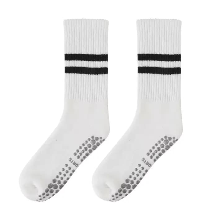Chaussettes de yoga antidérapantes pour femmes avec poignées en coton mi-mollet longues chaudes respirantes Pilates