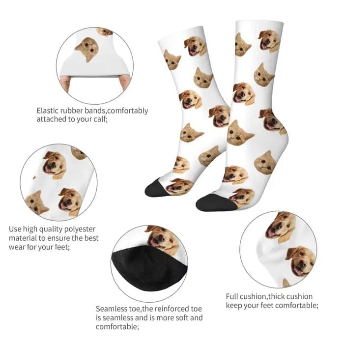 Ensemble de chaussettes personnalisées pour animaux de compagnie, assorties pour les couples, cadeaux personnalisés pour les propriétaires de chiens et de chats, chaussettes amusantes pour hommes impr