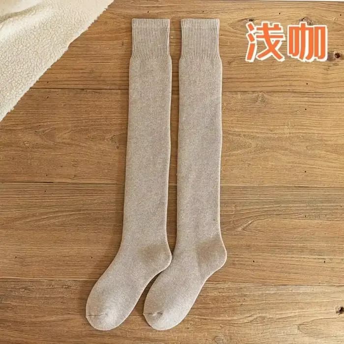Chaussettes hautes en cachemire pour femmes, doublure pelucheuse, bonneterie d'hiver confortable, couvre-jambes, chaussettes au-dessus du genou, bas chauds et épais, best-seller