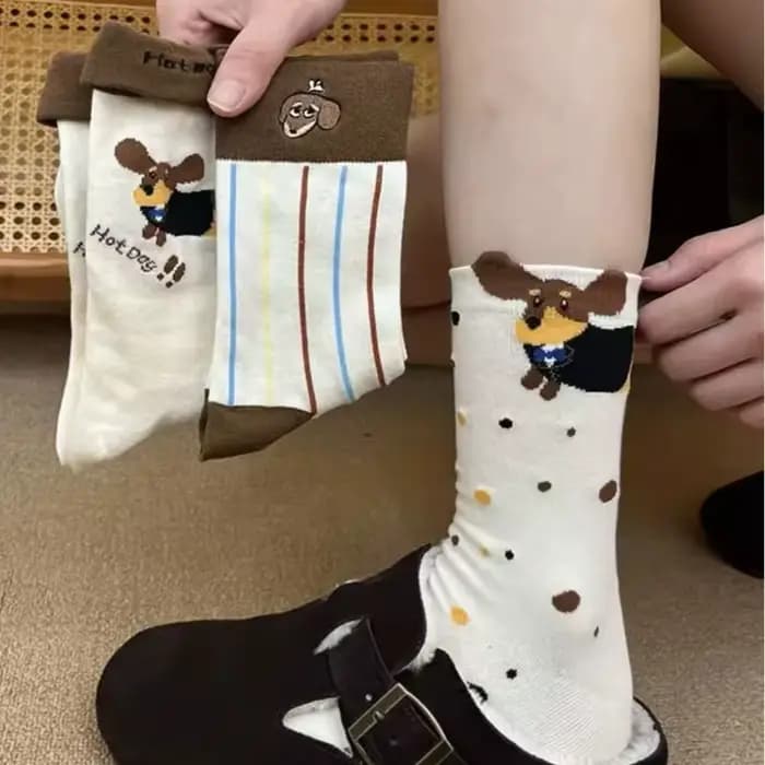 Dessin animé saucisse chien coton chaussettes mignon teckel tricot