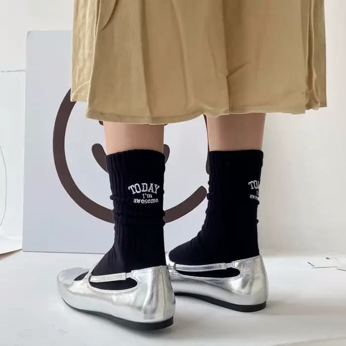 Chaussettes drôles coton broderie lettre aujourd'hui je suis génial japon coréen
