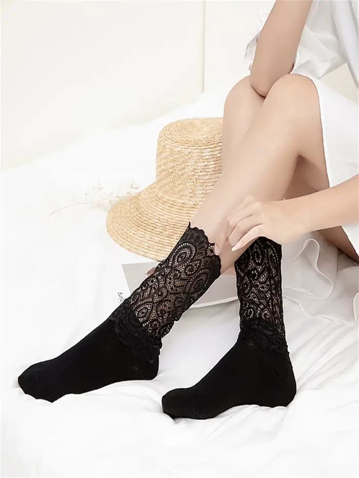 Chaussettes Sexy en dentelle florale pour femmes