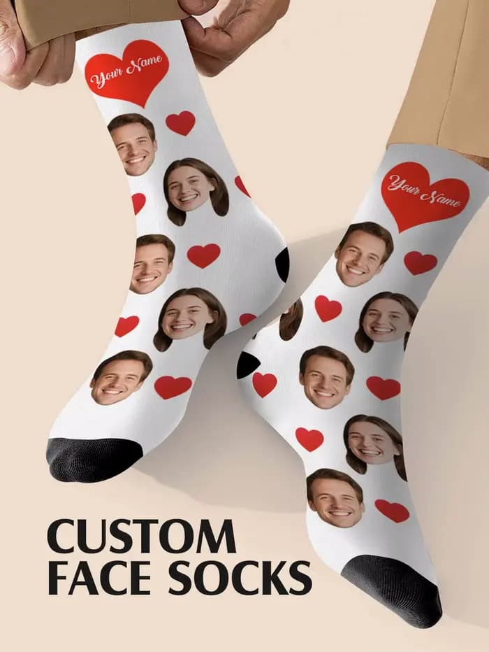 Chaussettes personnalisées avec photo personnalisée, chaussettes amusantes personnalisables avec votre photo, deux tailles disponibles, cadeau unique pour couple