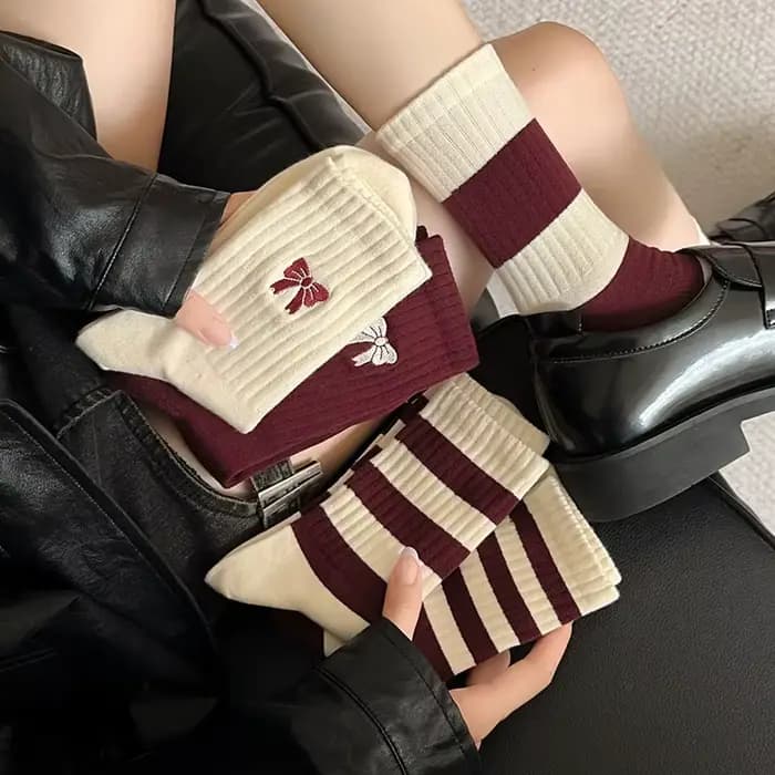 5 paires de chaussettes mi-mollet rayées à la mode pour femmes – Confort toutes saisons
