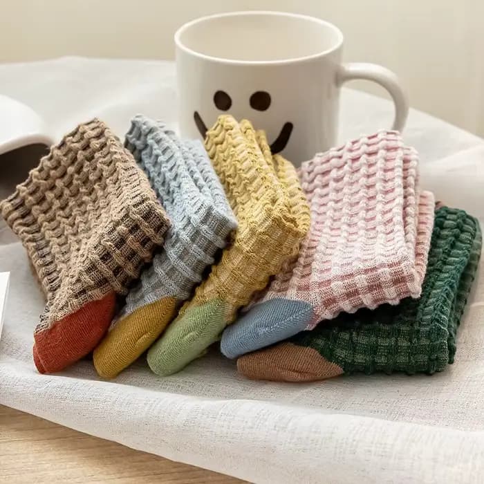 Chaussettes pour femmes automne à carreaux rétro Vintage coton
