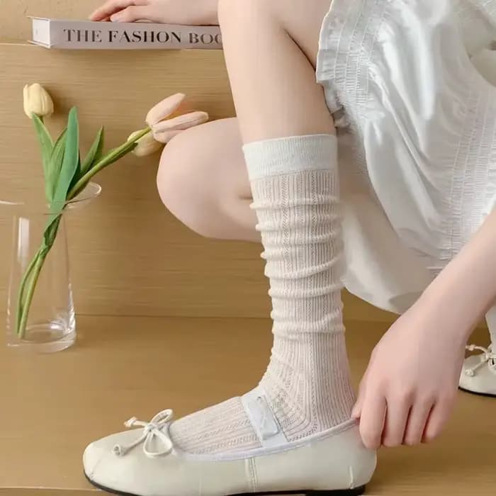 Chaussettes longues pour femme 2025 – Nouveauté estivale décontractée, respirante, en maille fine, style simple et élégant, mi-hautes, ajourées