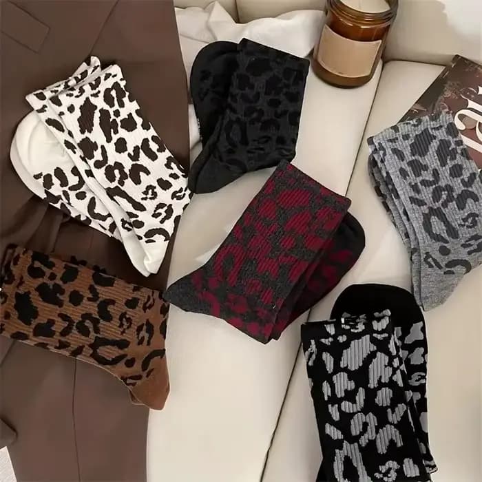 6 paires femmes imprimé léopard mi-long chaussettes à la mode impression confortable évacuant la sueur respirant