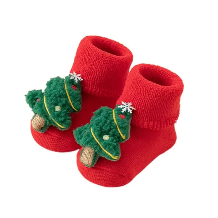 Chaussettes de noël pour enfants, chaussettes pour filles et garçons, antidérapantes, en coton imprimé, pour bébés, nouveau-nés, chaussettes courtes pour nourrissons, vêtements