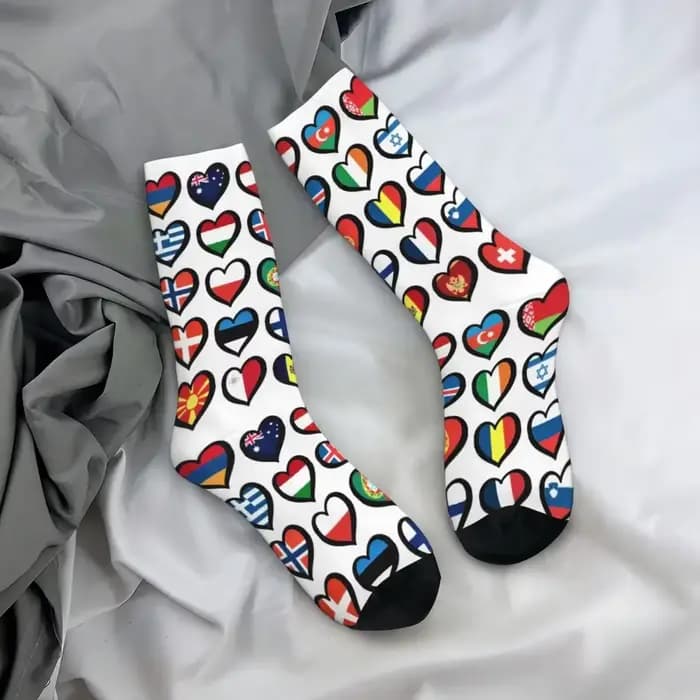 Eurovision Song Concours drapeaux coeurs chaussettes Harajuku bas doux toutes saisons chaussettes longues accessoires pour cadeau d'anniversaire unisexe