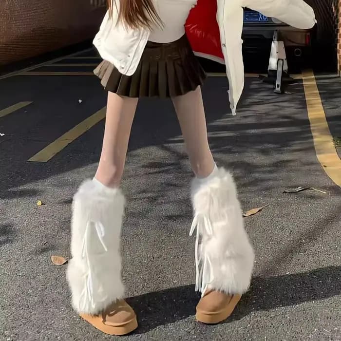 Guêtres en fausse fourrure blanche, couvre-bottes, style Y2K gothique, chaussettes unies, chaussettes punk mi-longues, chaussettes chaudes tendance