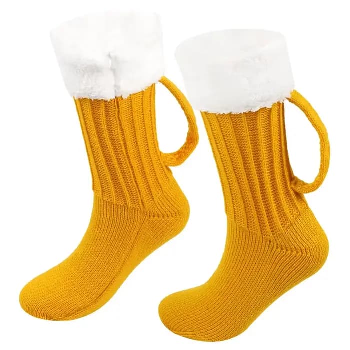 Tasse de bière 3D chaussettes tricotées hommes rembourrés chaud mi-mollet