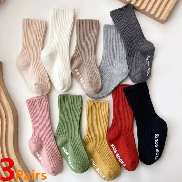 Chaussettes en coton à rayures pour bébés garçons et filles, 3 paires/lot, chaussettes souples pour enfants en bas âge, poignées en caoutchouc antidérapantes, chaussettes de sol pour 0-3 ans