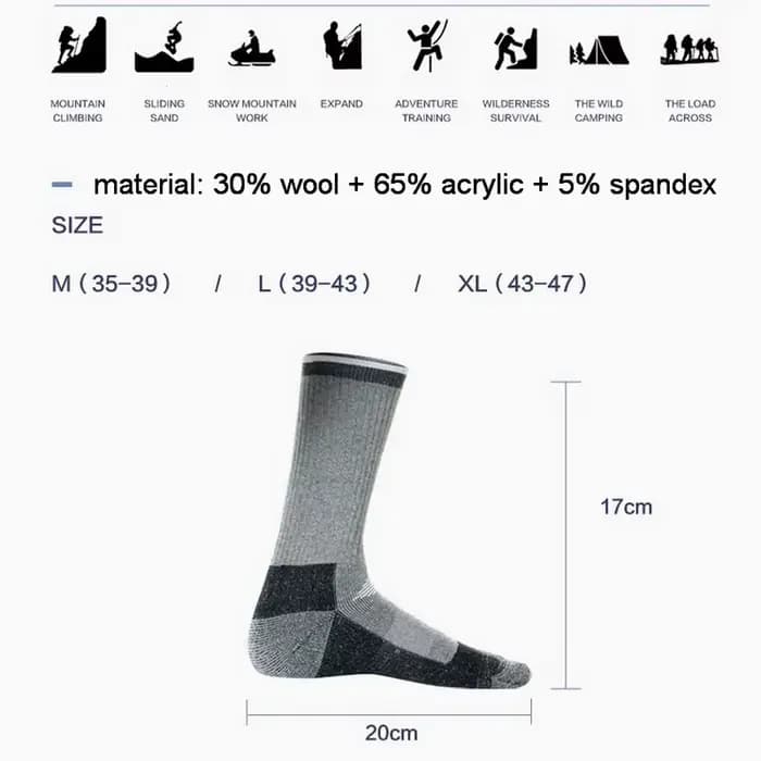 2 paires de chaussettes thermiques en laine mérinos pour hommes et femmes