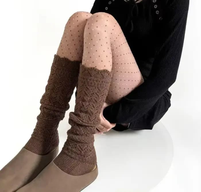 1 Paire de Chaussettes Hautes en Laine Tricotées Creuses pour Femme