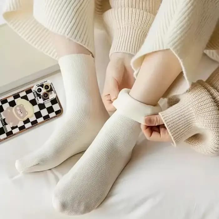 5 paires de chaussettes de neige pour femmes, chaussettes d'automne et d'hiver avec bas de sol de couchage chauds et épais, couleur unie pour femmes