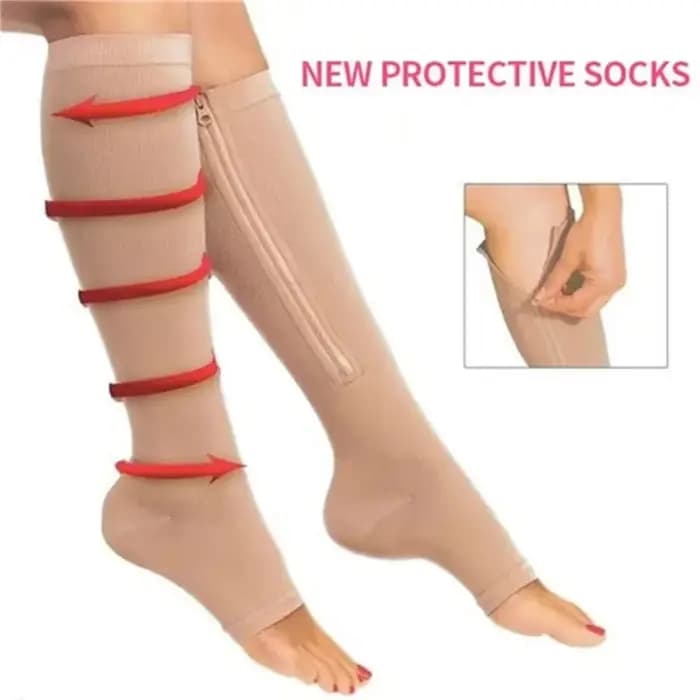 Chaussettes de compression à fermeture éclair pour femmes et hommes, bas robustes à fermeture éclair pour améliorer la circulation sanguine, soulage la douleur et le gonflement, 1 paire