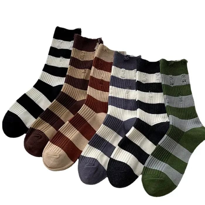 Chaussettes mi-mollet pour femmes, rayées, confortables, couleur café, style coréen, tendance, toutes occasions, pour le sport, printemps-automne