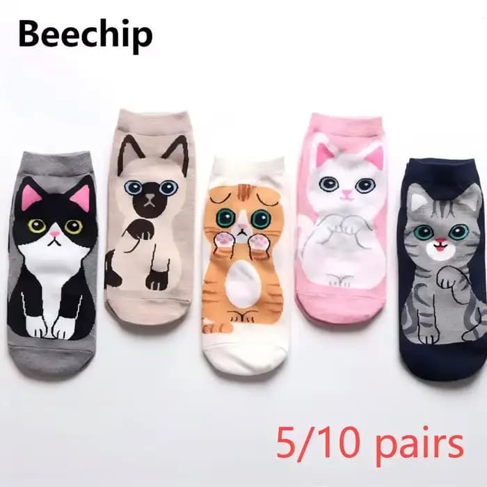5/10 paires/ensemble chaussettes de cheville chat mignon dessin animé pour femmes respirant parfait pour la mode quotidienne