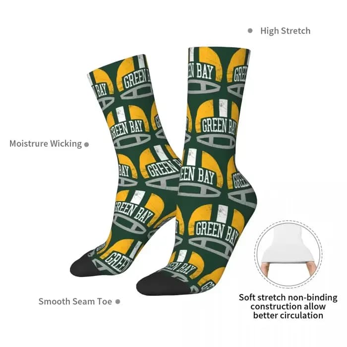 Casque rétro Green Bay-chaussettes vertes Harajuku bas absorbant la sueur chaussettes longues toutes saisons accessoires pour cadeaux homme femme