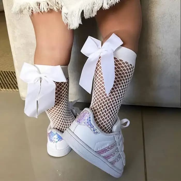 Chaussettes en résille pour enfants, Tube en coton, avec nœud papillon, pour filles