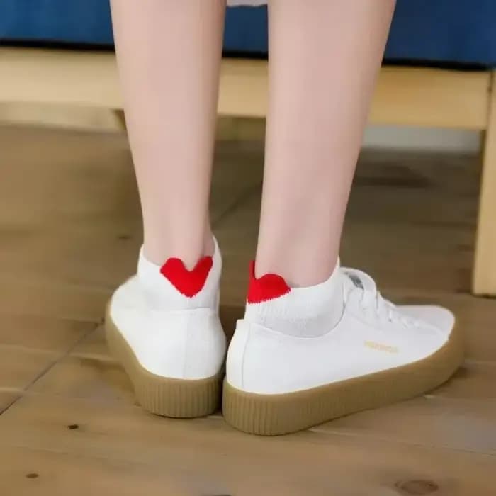 Femmes blanc coeur chaussettes femme coton cheville chaussette mignon