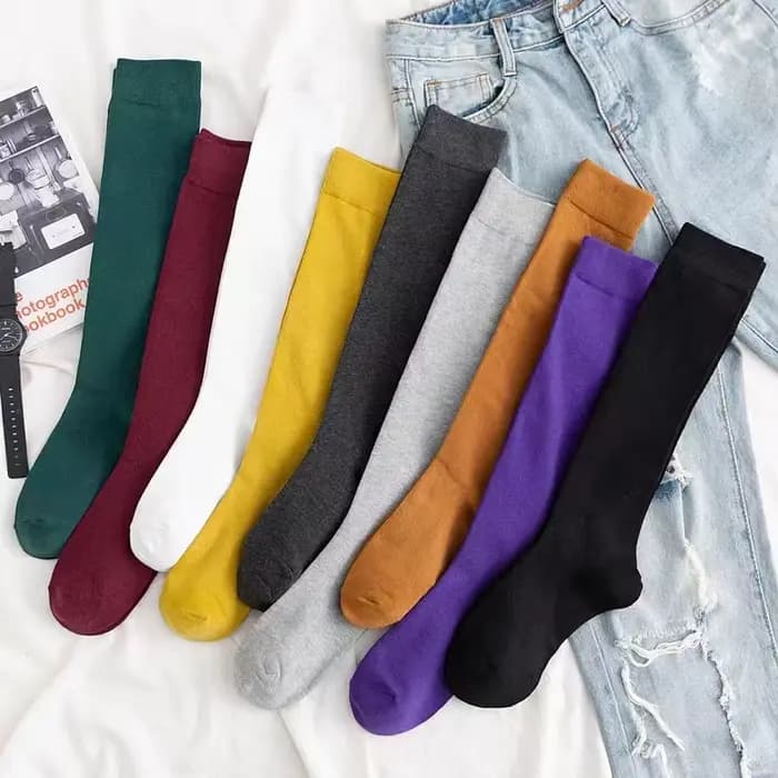 Femmes mollet chaussette coton décontracté genou chaussettes hautes blanc noir couleur unie mode femme fille fête danse