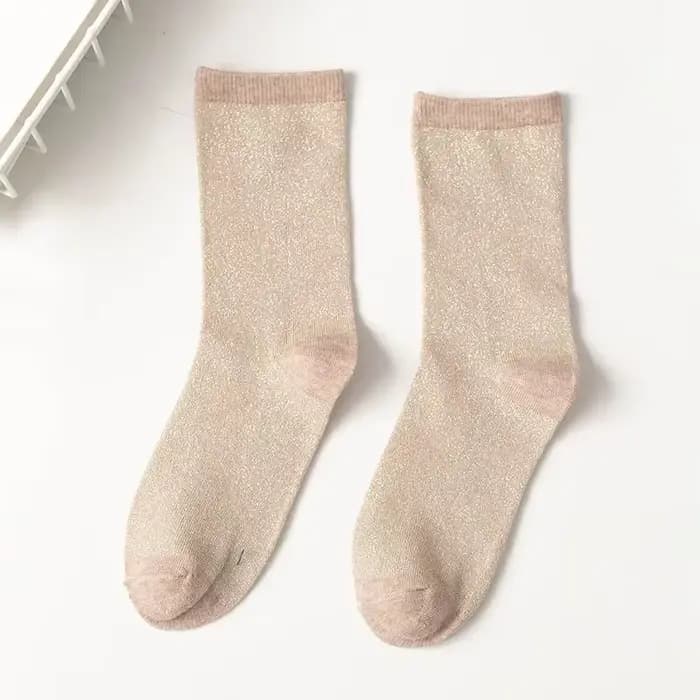 Chaussettes de style coréen pour femmes, or et argent, matériau solide, paillettes brillantes, haute élasticité, à la mode