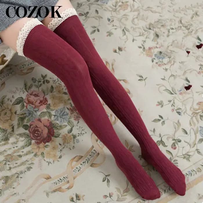 Femmes cuisse haute chaussettes filles bas dentelle hiver