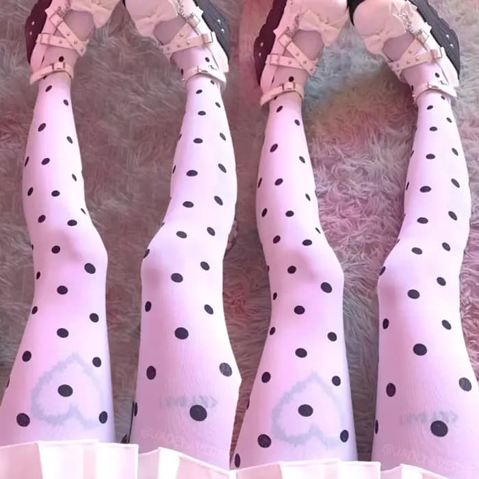 Collants Vintage noirs à motifs à pois pour femmes