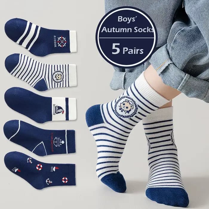 Chaussettes en coton pour enfants 1-14T, 5 paires/lot, chaussettes en coton doux, chaussettes mollet, chaussettes d'équipage pour petits grands garçons