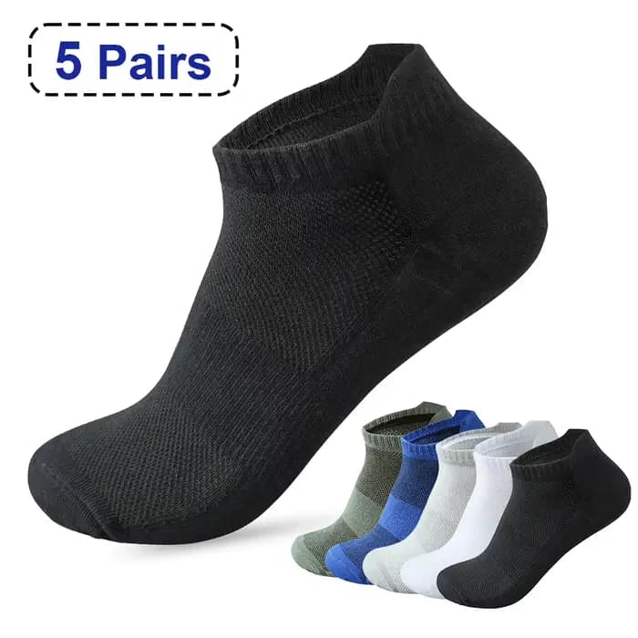 5 paires de chaussettes pour hommes, respirantes, en maille, sport, décontractées, absorbant la transpiration, simples, coupe basse, couleur unie, pour la course à pied