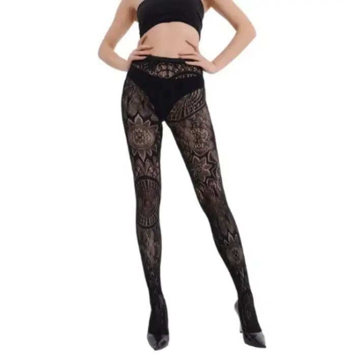 Collants noirs sexy en jacquard résille à trous pour femmes