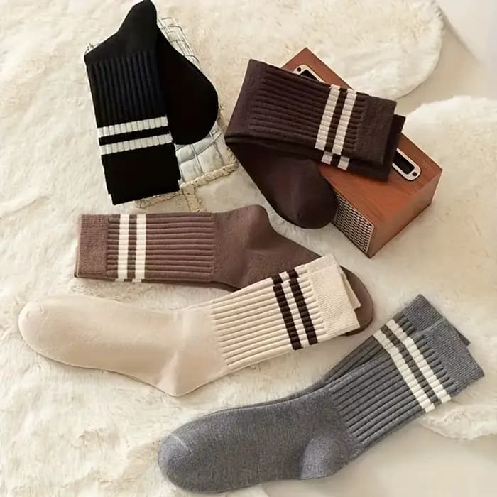 5paris rétro doux rayure chaussettes élastique respirant coton