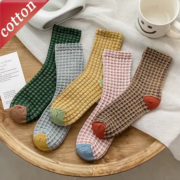1/5 paires de chaussettes à carreaux pour femmes