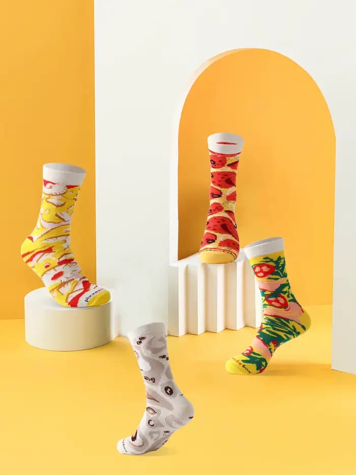 4 paires de chaussettes unisexes coupe moyenne pizza avec un roman et un cadeau de vacances créatif et original intéressant