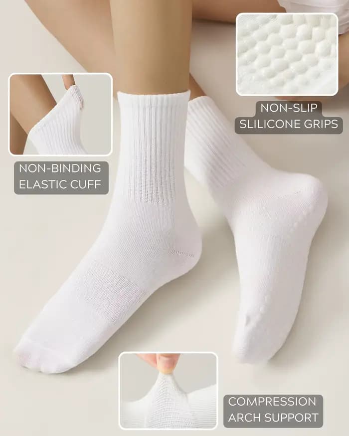 3 paires de chaussettes Pilates antidérapantes pour femmes, chaussettes mi-mollet pour yoga, barre et hôpital, lot de 3 paires
