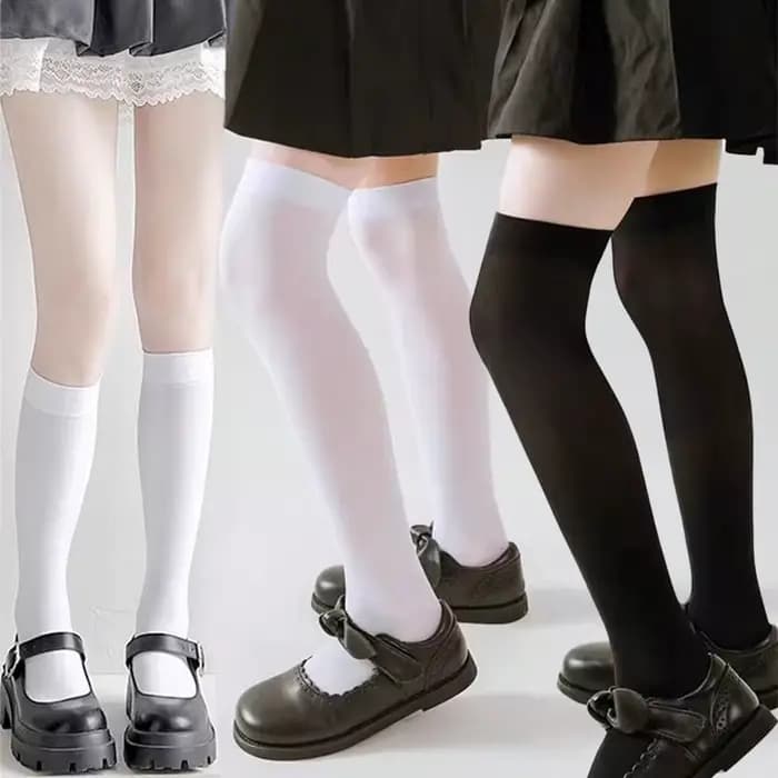 JK femmes noir blanc genou haute Lolita chaussettes dame filles