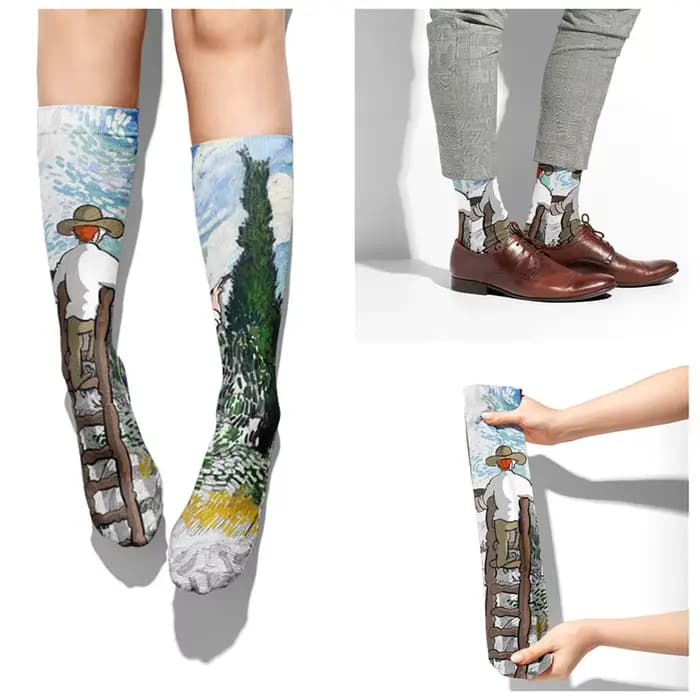 Nouveau dessin animé créatif Van Gogh coton chaussettes femme Kawaii printemps et automne