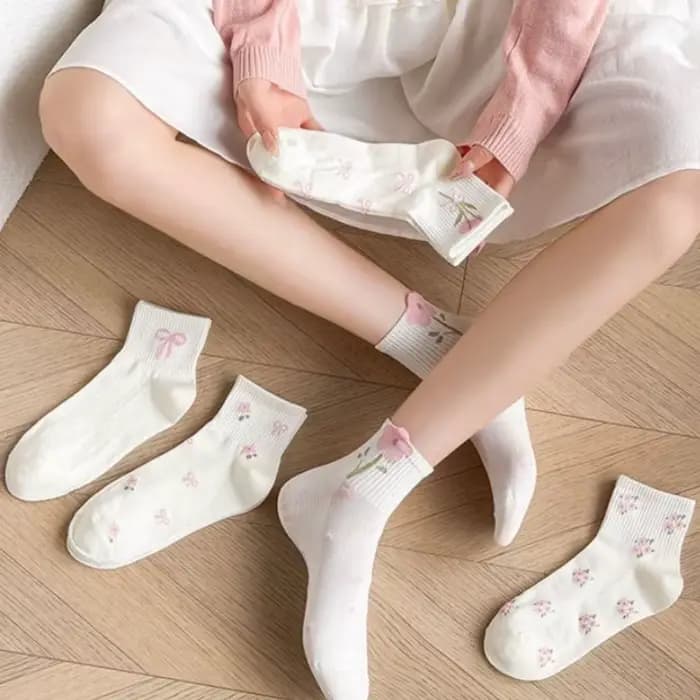 Nouveau rose nœud papillon fleur mignon JK Kawaii chaussettes courtes femmes