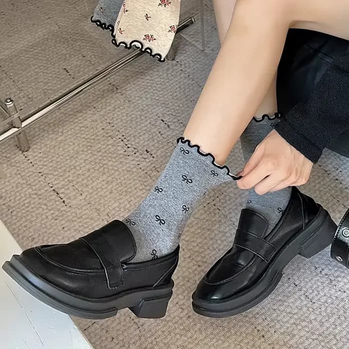 Chaussettes à volants à froufrous de style coréen rétro pour femmes