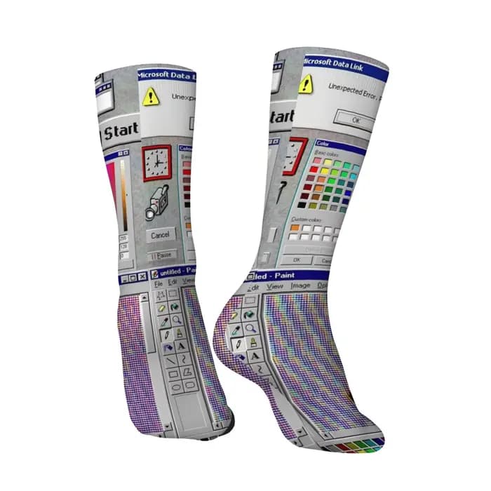 Cyber Chaussettes pour hommes imprimées avec motif fenêtre pop-up de panne de système informatique rétro