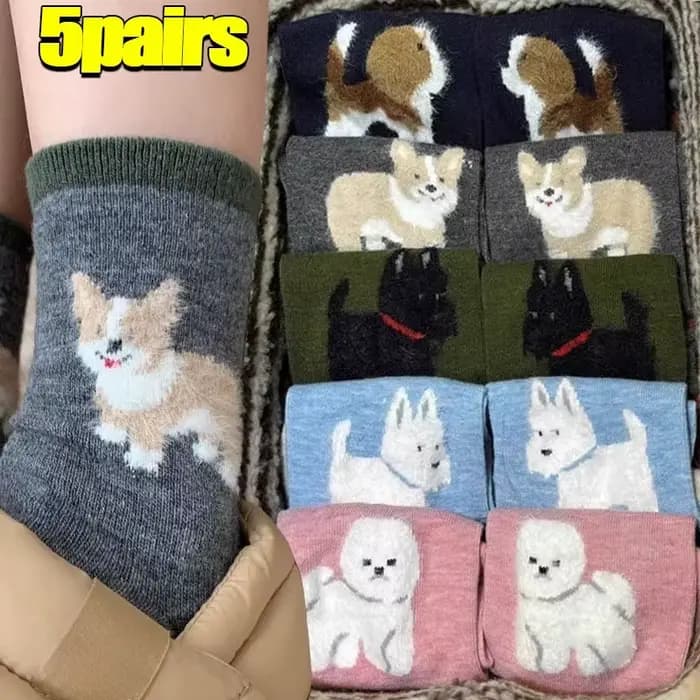 Femmes automne en peluche chien motif chaussettes Kawaii dessin animé femme coton chiens mi-tube chaussette