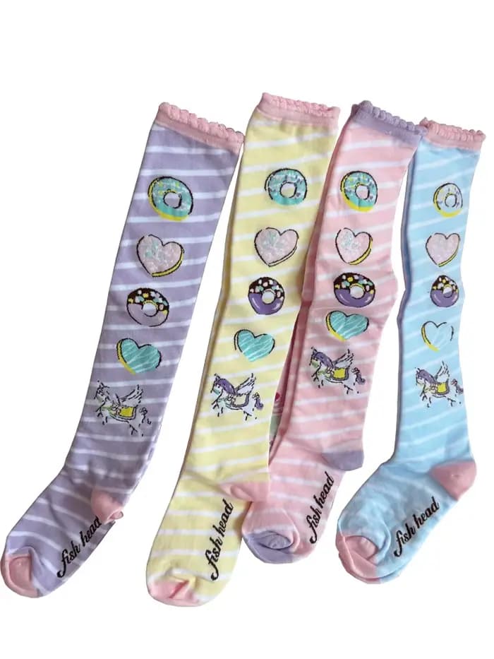 Chaussettes au-dessus du genou Donut de rêve originales chaussettes en coton LOLITA chaussettes imprimées donut licorne