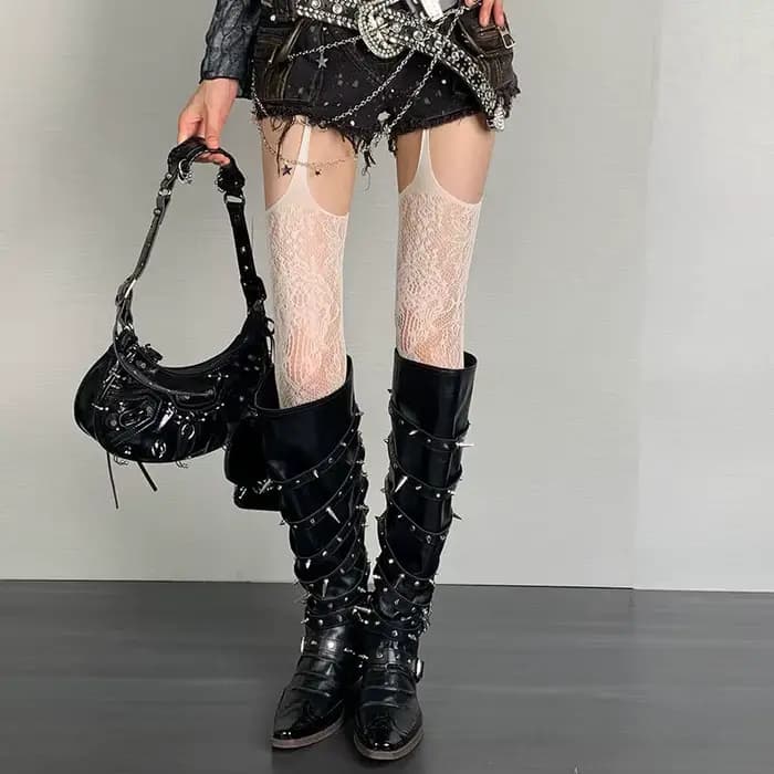 Bas résille marron imprimés pour femmes, chaussettes Sexy café ajourées, cuisses hautes, gothique, Lolita japonaise, chaussettes longues au dessus du genou, nouvelle collection